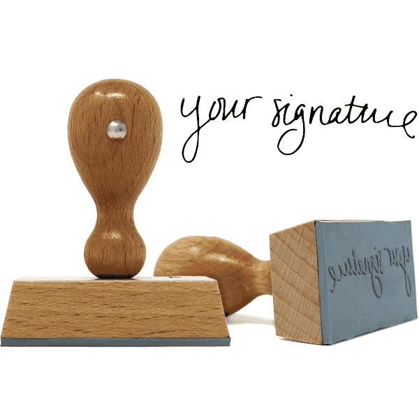 Extra Large Signature Euro Hand Stamp with Wooden Handle and 1" x 2.5" Impression Size