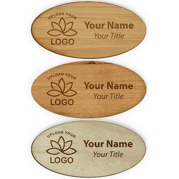 Engraved Oval Wood Name Tag | 1 ½” x 3”