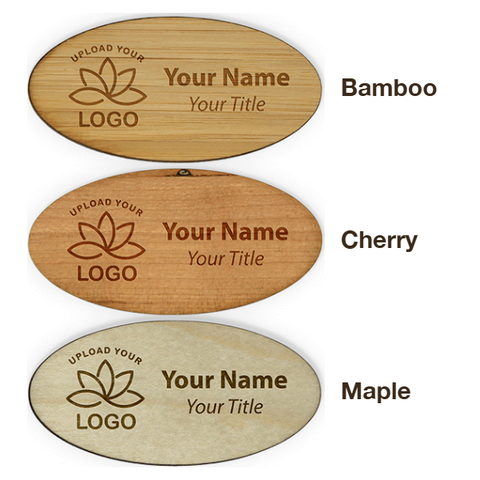 Engraved Wood 1.5" x 3" Oval Name Tag