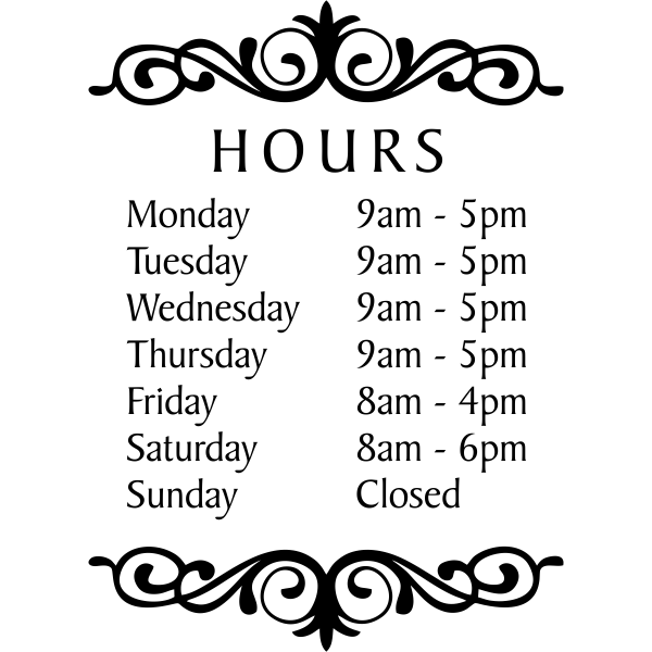 16" x 12" Baker Die Cut Hours of Operation Decal