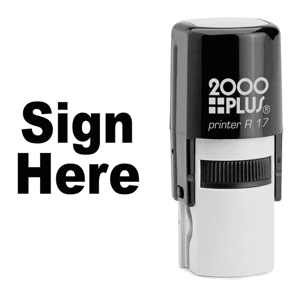 Sign Here Small Round Self Inking Stamp Body and Design