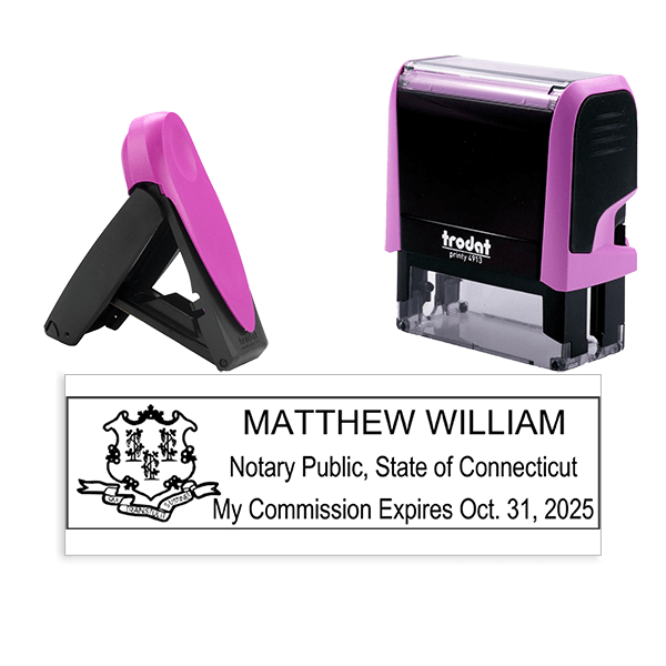 Connecticut Notary Pink Stamp - Rectangle