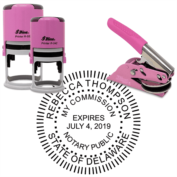 Delaware Round Pink Notary Seal