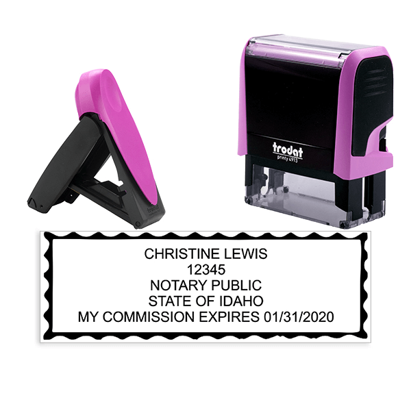 Idaho Notary Pink Stamp with Expiration - Rectangle
