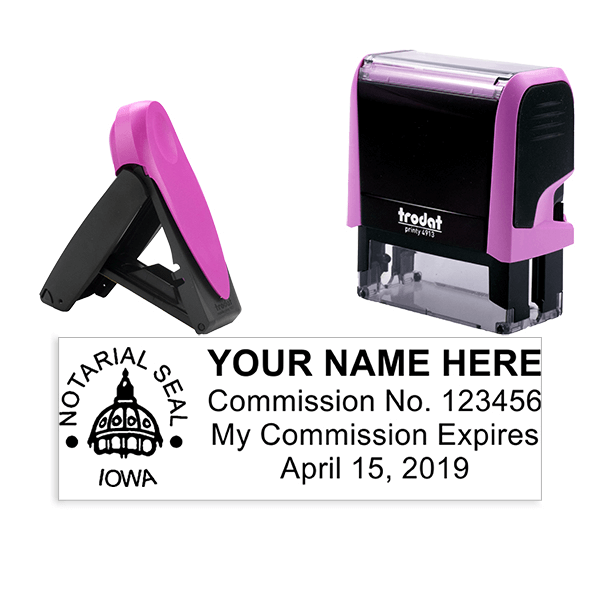 Iowa Notary Pink Stamp - Rectangle