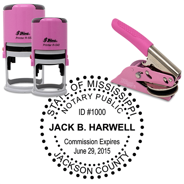 Mississippi Dots Border Round Pink Notary Seal