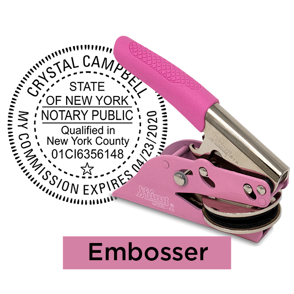 New York Notary Pink with County and Expiration Round Design Seal