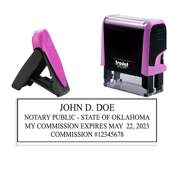 Oklahoma Notary Pink Stamp - Rectangle