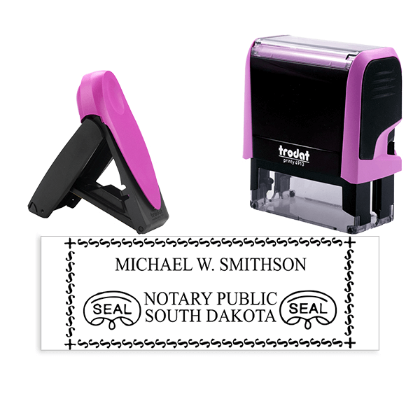 South Dakota Notary Pink Stamp - Rectangle