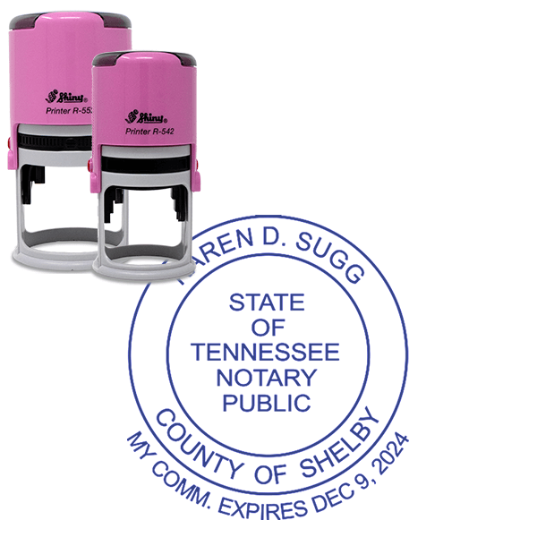 Tennessee Notary Pink Stamp With Date Below - Round Design