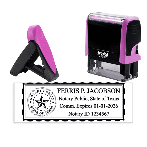 Texas Pink Rectangle Notary Stamp