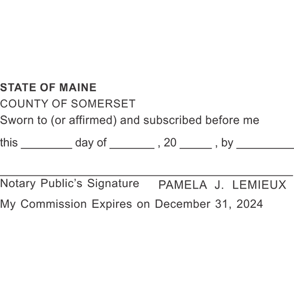 Maine Jurat Notary Stamp Imprint Example