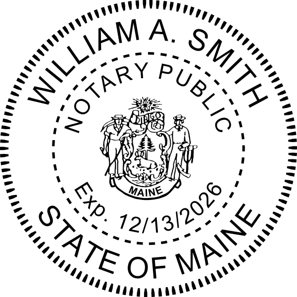 Maine Notary Stamp Round with CREST Imprint Example