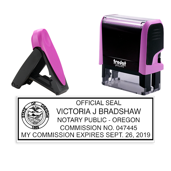 Oregon Notary Pink Stamp - Rectangle