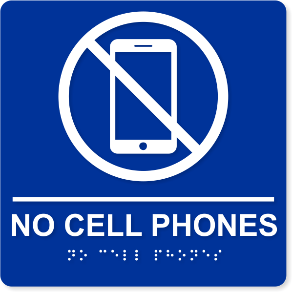 No Cell Phones 8" x 8" ADA Sign