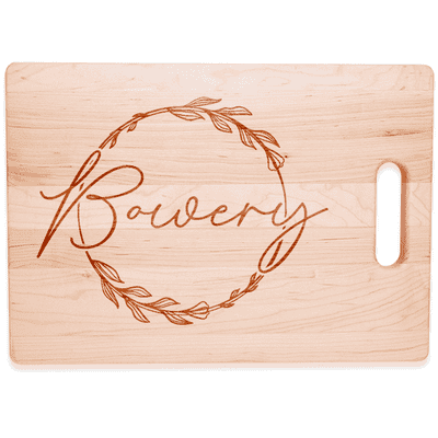 Floral Wreath Personalized Large Horizontal Cutting Board