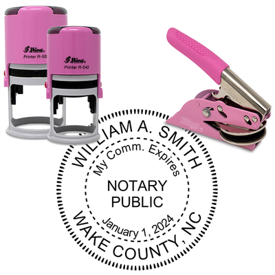 North Carolina With Expiration Date Notary Pink - Round