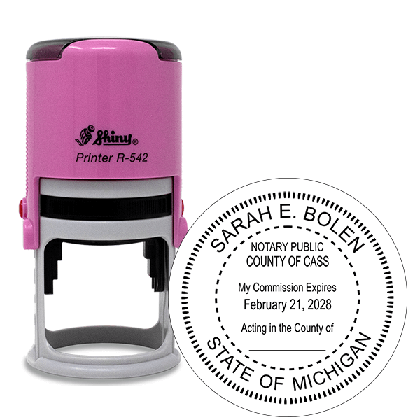 Michigan Round Pink Notary Stamp