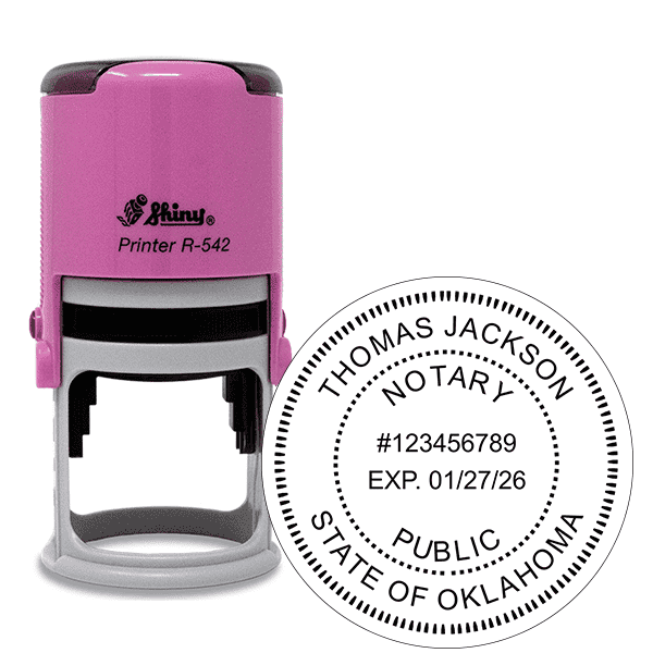 Oklahoma Round Pink Notary Stamp
