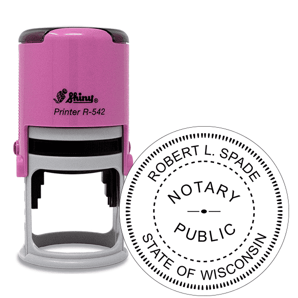 Wisconsin Round Pink Notary Stamp