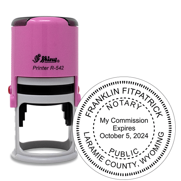 Wyoming Notary Pink Stamp - Round