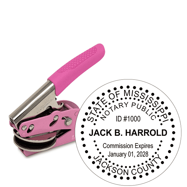 Mississippi Dots Notary Round Pink Seal Embosser