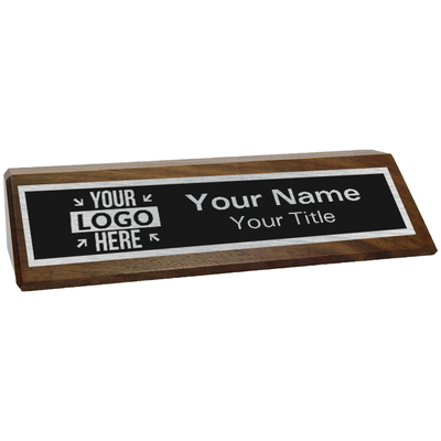 Custom 8" Walnut Desk Name Plate with Logo - alternate view