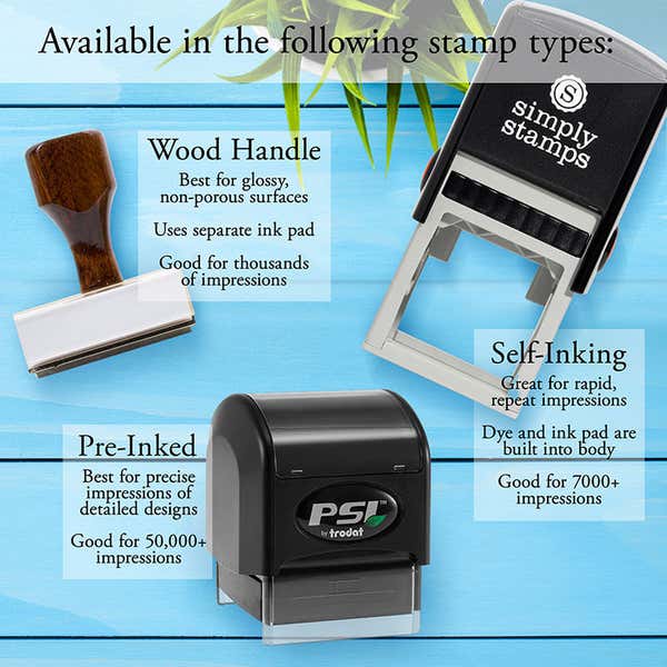 The Monogram Self-Inking Return Address Rubber Stamp is available in the following stamp types