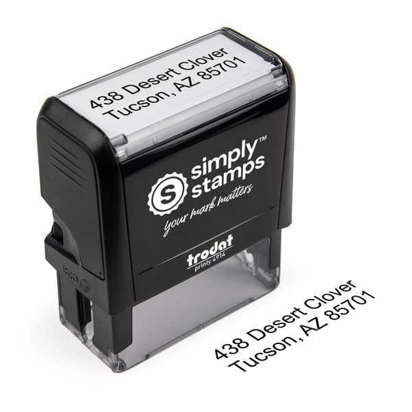 Top angle view of the 2 Line Stamp with its impression