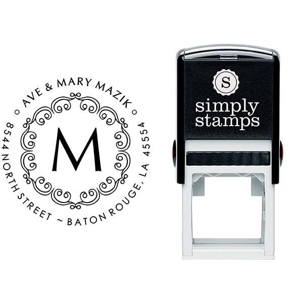 Mazik Monogram Round Address Stamp Body and Design