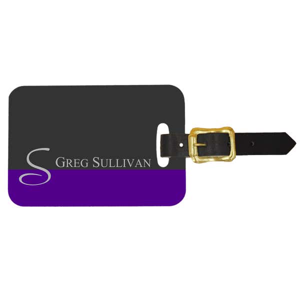 Purple & Grey Custom Monogram Luggage Tag