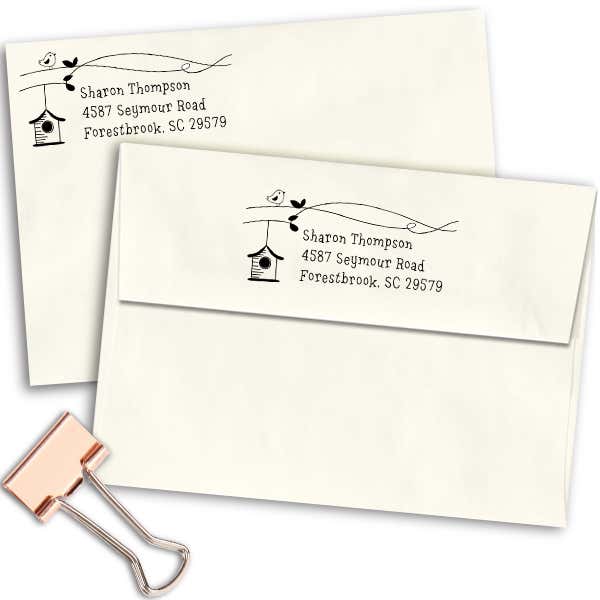 Birdie Birdhouse Return Address Stamp Imprint Example