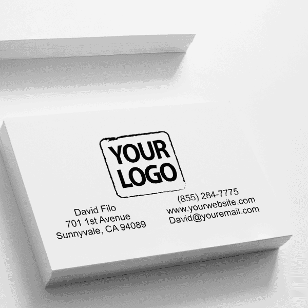Rectangle Logo Stamp with Contact Information Imprint on Paper