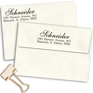 Schneider Script Address Stamp Imprint Examples on Envelopes