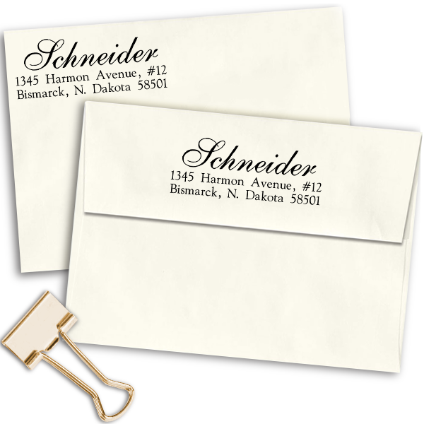Schneider Script Address Stamp Imprint Examples on Envelopes