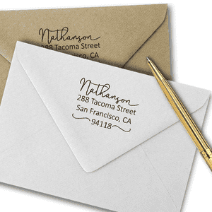 Nathanson Swash Address Stamp Imprint Examples on Envelopes