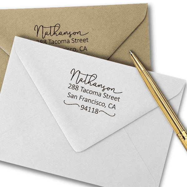 Nathanson Swash Address Stamp Imprint Examples on Envelopes