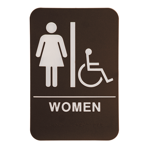 Brown 9" x 6" Women's Handicap ADA Braille Restroom Sign