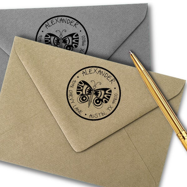 Butterfly Round Address Stamp