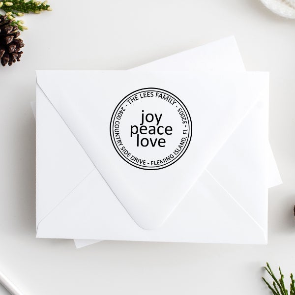 Joy Peace Love Round Address Stamp