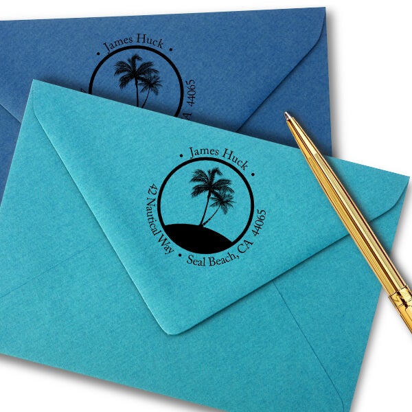 Nautical Palm Trees Round Address Stamp