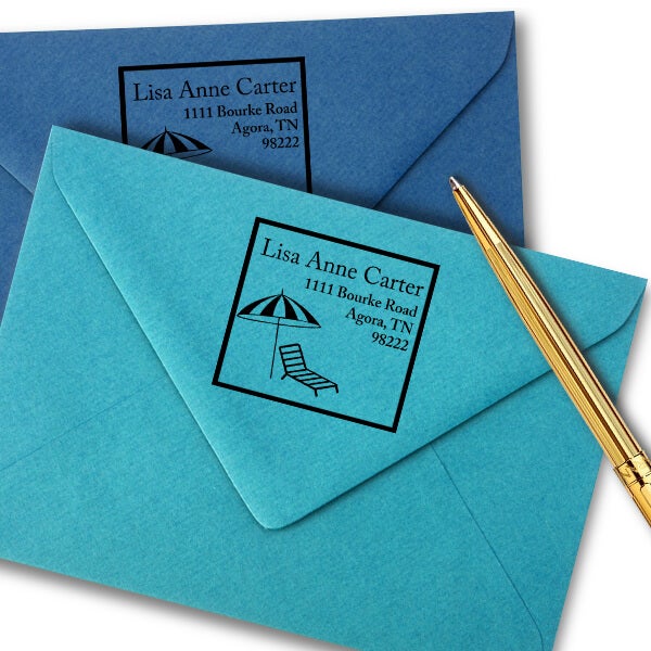 Bourke Beach Chair & Umbrella Square Address Stamp