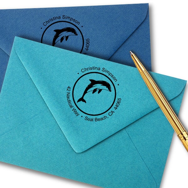 Nautical Dolphin Round Address Stamp