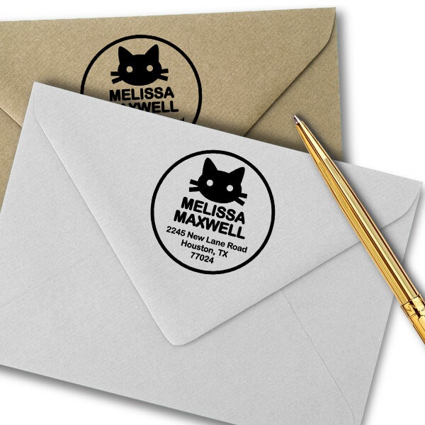 Maxwell Kitten Round Address Stamp