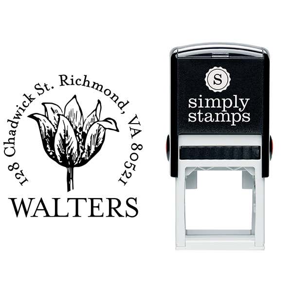 Tulip Flower Sketch Return Address Stamp Body and Design