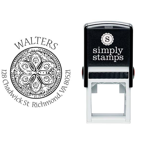 Henna Flower Round Return Address Stamp Body and Design