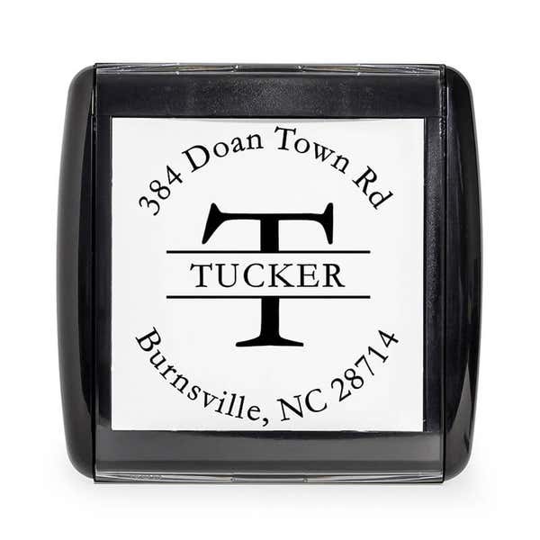 Overhead view of the Monogram Self-Inking Return Address Rubber Stamp