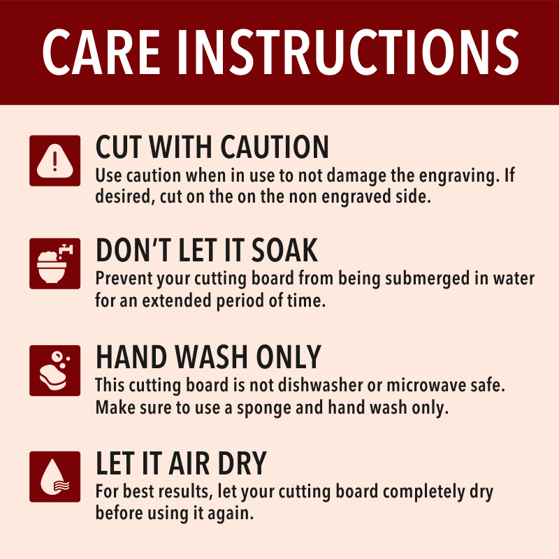 Engraved Recipe Cutting Boards  care Instructions