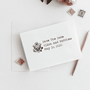 Eagle Heart Crest Save The Date Rubber Stamp Imprint Example