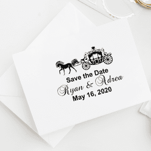 Fairytale Carriage Save The Date Rubber Stamp Imprint Example